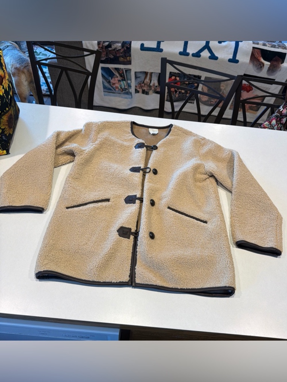 Joie Tan Sherpa Toggle Jacket with Black Trim